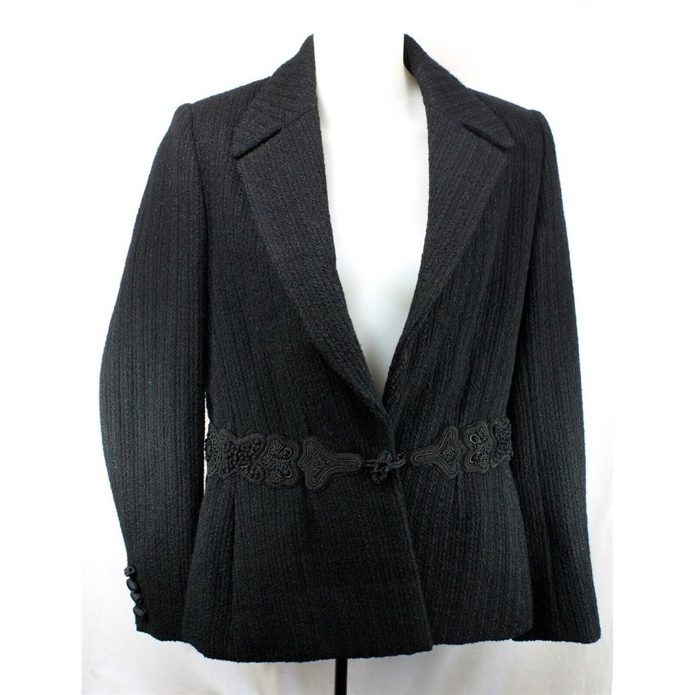 ✅ Vintage Womens Bill Blass Black Crepe Knit Waist Toggle Jacket Size 8 USA
